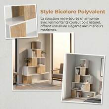 Estante de armazenamento geométrica de 5 níveis, ideal para escritório, sala de estar e quarto, em madeira branca e natural. - A - Ver 7