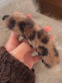 2/1pc Leopard Print Faux Fur Banana Hair Clip, Vintage Soft Plush Vertical Ponytail Clip, Autumn/Winter Thick Hair Women Hair Accessories Set, Versatile Autumn Vibe Hair Accessory - Multicolor - View 7