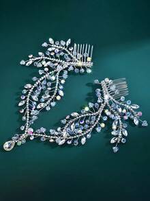 1pc Boho Bridal Forehead Headband With Comb Handmade Women Head Chain For Wedding Party - Silver - View 3