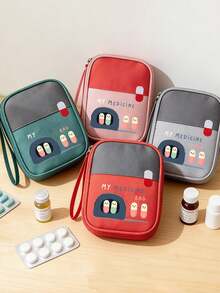 Portable Medical Bag Printed With "My Medicine Bag" And Pill Patterns, Portable Camping Medical Bag, Compact First Aid Kit, Travel And Home Portable Storage Bag Version, Small Medicine Bag, Convenient Medical Bag, - Multicolor - View 5