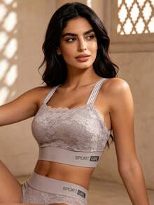 Temptuelle Women Lingerie: Lace Wrapped Chest Backless Vest With Padding, Prevent Light-Transmission Bra, Push-Up Bra With Soft And Breathable Texture - Khaki - View 1