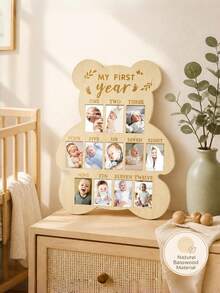 12 Monthly Picture Frame,One Year Birthday Wooden Photo Board, My First Year Milestone Photo Board Baby First Year Wood Sign (Bear) - Bear-shaped - View 3