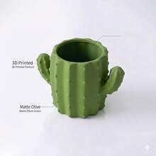 1pc Dual-Color Optional Cactus Shaped 3D Printed Pen Holder, Cute Succulent Style Desktop Pencil Organizer, Decorative Office Student Stationery Storage - Cactus - View 7