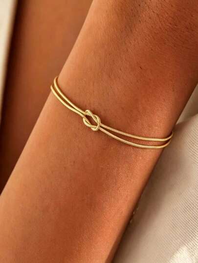 1pc Double Layer Concentric Knot Stainless Steel Women's Bracelet, Old Money Style, Light Luxury Minimalist, Suitable For Daily Commute, Date, Party, Evening Banquet, Valentine's Day, Birthday, Anniversary Gift, Versatile Hand Accessory