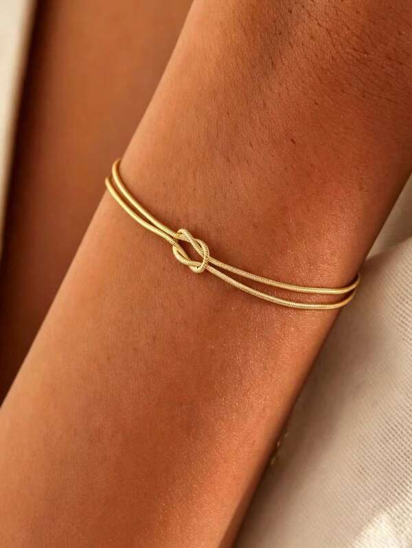 1pc Double Layer Concentric Knot Stainless Steel Women's Bracelet, Old Money Style, Light Luxury Minimalist, Suitable For Daily Commute, Date, Party, Evening Banquet, Valentine's Day, Birthday, Anniversary Gift, Versatile Hand Accessory