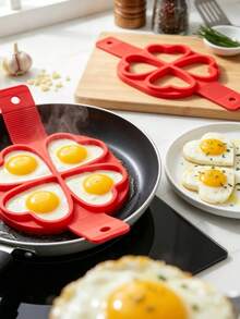 2 buah Alat Perebus Telur Silikon Berbentuk Hati dengan 4 Lubang - Warna Merah - Alat Masak Anti Lengket - Cocok untuk Pancake, Sandwich, dan Sarapan - View 13