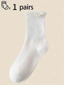 1/3/5/10/15/20/30 Pairs Women's Solid Color Mid-Calf Socks, Comfortable And Breathable For Daily Wear - White - View 9