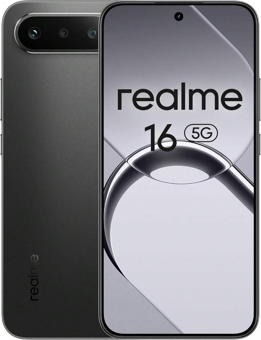 Realme 16 5G 智慧型手機 6550mAh 電池,6GB RAM 256GB ROM/8GB RAM 256GB ROM,AMOLED 螢幕 120Hz,60W 快充,IP69 防水,Android 16 - 黑色 - 查看 1