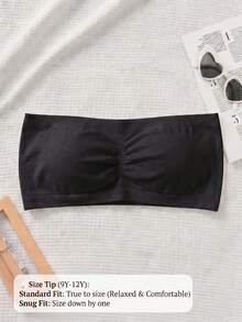 1pc Girls White Seamless Strapless Bralette, 9-12 Years Old Teenager Strapless Lined Bra, Skin-Friendly Comfortable Essential Underwear For Puberty - Black - View 1