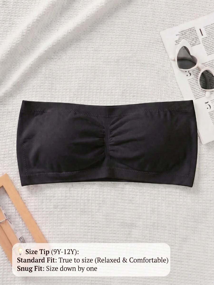 1pc Girls White Seamless Strapless Bralette, 9-12 Years Old Teenager Strapless Lined Bra, Skin-Friendly Comfortable Essential Underwear For Puberty - Black - View 1