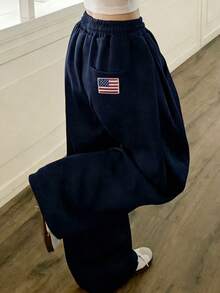YCYC Korean Style Low Saturation Pure Cotton Wide Leg Casual Loose Versatile Sweatpants For Women - Navy Blue - View 4