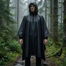 Black Hooded Rain Cape, Waterproof Reusable Raincoat, Lightweight All-Weather Rain Poncho, Suitable For Daily Commute And Outdoor Use, Ideal For General Users And Daily Commuters, All-Season Rain Gear - A - View 3