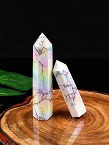 Colorful Craft White Turquoise Hexagonal Prism Rainbow Halo Single Point Crystal Tower Home Decor Healing Stone - Colored Turquoise Pillar - View 5