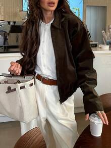 French Style Gentle Women's Slimming Fitted Top, Minimalist Versatile Commuter Layering All-Match Long Sleeve Jacket Coat - Brown - View 5
