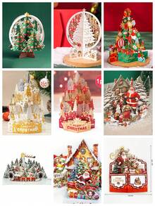 1pc 3D Christmas Pop-Up Greeting Card, Creative Holiday Paper Card, Elegant Carriage Design, Christmas Celebration Festival Decoration Card, Surprise Message Card - 3D - View 7