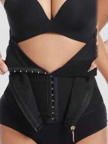 Front Zipper Steel Bone Waist Cincher For Women, Adjustable Hook And Eye Closure, Tummy Control, Waist Shaping And Slimming - Black - View 4
