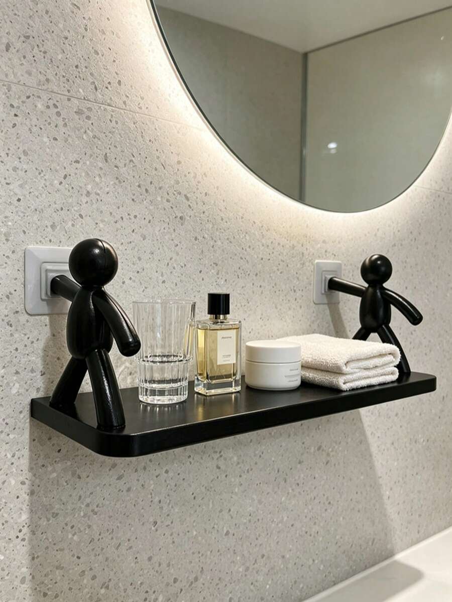 1pc Modern Fashion Human-Shaped Wall Mounted Storage Rack, 10 Inch, 3 Colors Available, Plastic Storage Rack, Suitable For Kitchen Bathroom Storage Rack, Kitchen Accessories, No Drilling