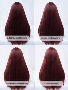 alicegarden 24 Inch Long Synthetic Wig, Natural Straight Style, Stunning Burgundy Red, With Bangs, Suitable For Women's Daily, Party, Cosplay Use, Natural And Durable, Women's Wig Gift - Burgundy - View 9