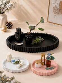 1pc Round Jewelry Tray, Coffee Table Tray, Aromatherapy Holder, Round Storage Tray, Decorative Storage, ABS Plastic Material, Suitable For Living Room, Bedroom, Kitchen, Dining Room, Storage And Organization, Decorative Ornament, Home Decor, Party Decoration, Halloween, Christmas, Housewarming Gift, Gift For Friends - Multicolor - View 3
