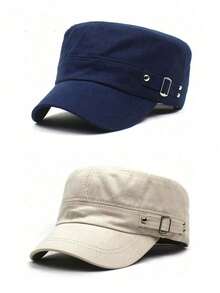 1pc/2pcs Unisex Rivet Military Flat Top Baseball Cap With Adjustable Strap, Suitable For Outdoor, Hiking, Vacation, Daily Use, Sun Protection - Multicolor - View 21