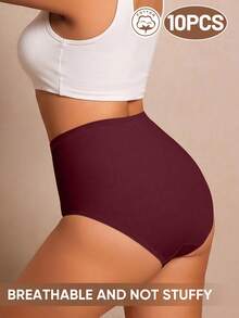 MEIYATING 10pcs Plus Size Women's High Waist Tummy Control Cotton Comfortable Daily Triangle Panties With English Print - Multicolor - View 3