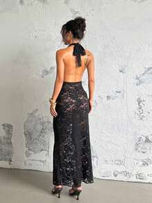 1pc Solid Color Elegant Knit Fabric Sleeveless Dress Beach Summer - Black - View 3