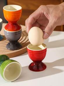 1pc Ribbed Pedestal Ceramic Egg Cup,Glossy Colorful Boiled Egg Holder For Breakfast Table Setting,Kitchen Countertop And Dining Table,Small Egg Stand For Soft Boiled Eggs,Brunch Serveware,Cafe Tableware, Everyday Home Use And Housewarming Gift - Multicolor - View 9
