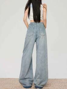 YEAE | Casual Versatile American Style High Waist Straight Leg Floor Length Jeans - Light Wash - View 5