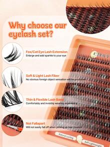 144pcs Natural Eyelash Clusters DIY Extension Kit, Lightweight Single Cluster Lashes, Mixed Lengths, Includes Lash Glue And Sealer, Tweezers And Lash Brush, Soft Reusable False Eyelashes, Suitable For Beginners Daily Eye Makeup - Burnt Orange - View 5