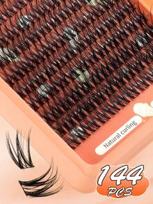 144pcs Natural Eyelash Clusters DIY Extension Kit, Lightweight Single Cluster Lashes, Mixed Lengths, Includes Lash Glue And Sealer, Tweezers And Lash Brush, Soft Reusable False Eyelashes, Suitable For Beginners Daily Eye Makeup - Burnt Orange - View 7