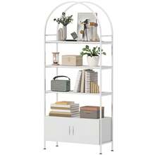 Opbergrek, 4-laags gebogen boekenkast met dubbele kastdeur, 80 x 30 x 187 cm, wit - A - Bekijken 2