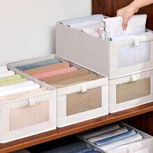 10pcs Multi-Compartment Transparent Window Fabric Storage Boxes, Foldable Fabric Divided Storage Bins, Clothing And Pants Storage Containers, Wardrobe Drawer Bedroom Home Organization Boxes - Beige - View 3