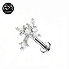 1pc G23 Titanium Internal Thread 1.0/1.2mm Butterfly, Flower, Heart, Cross Shaped Stud Earring Cartilage Piercing Jewelry Suitable For Women's Daily Wear - Pink - View 7