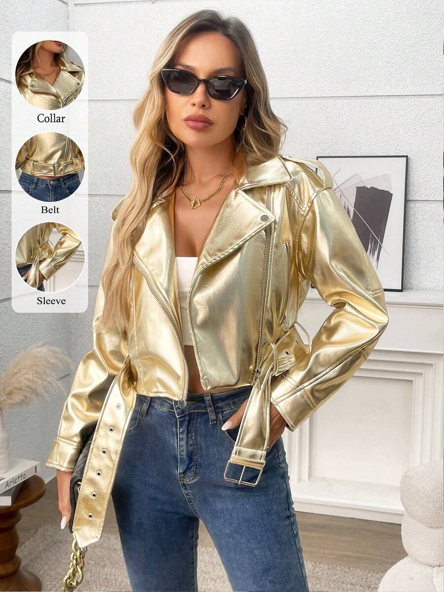 Women's Solid Color Minimalist Casual Zip-Up Short Jacket