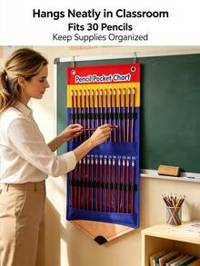 Pencil-Shaped Design Classroom & Office Storage Hanging Bag, Holds Up To 30 Pencils Each, Hanging Pencil Storage Bag, Classroom Wall-Mounted Organizer, Student Office Stationery Organizer, Suitable For Home, Classroom, Office, Library Storage - Pencils Not Included - A - View 8