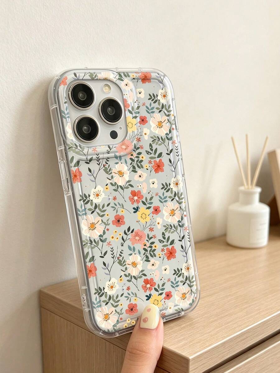 1pc Vintage Colorful Wildflower Floral Print Transparent Soft Full Coverage Anti-Drop Protective Case Compatible With Apple 17 16 15 14 13 12 11 Pro Max Air And Series - Multicolor - View 1