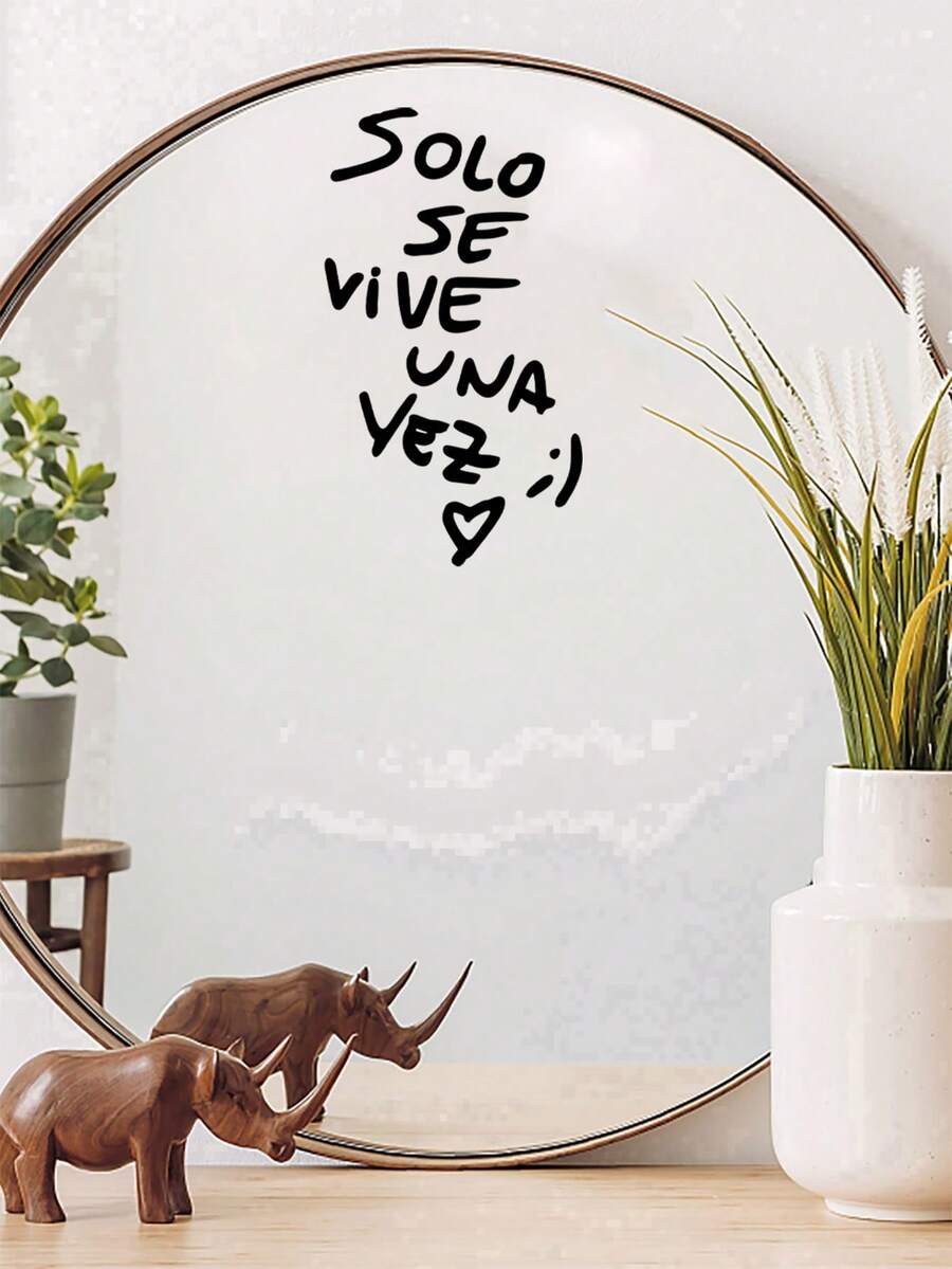 Positive Affirmation Mirror Wall Decal: "You Only Live Once" Heart-Shaped Smiling Sticker - A - View 1