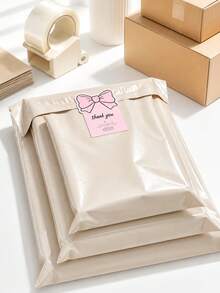 Packaging Bags Self-Sealing Courier Bags Multi-Size Waterproof Mailing Envelopes Thickened Plastic Packaging Bags Leakproof Tear-Resistant Multi-Purpose Minimalist Packaging Bags Suitable For Office, Clothing Packaging Backside - Milk Tea Color - View 6