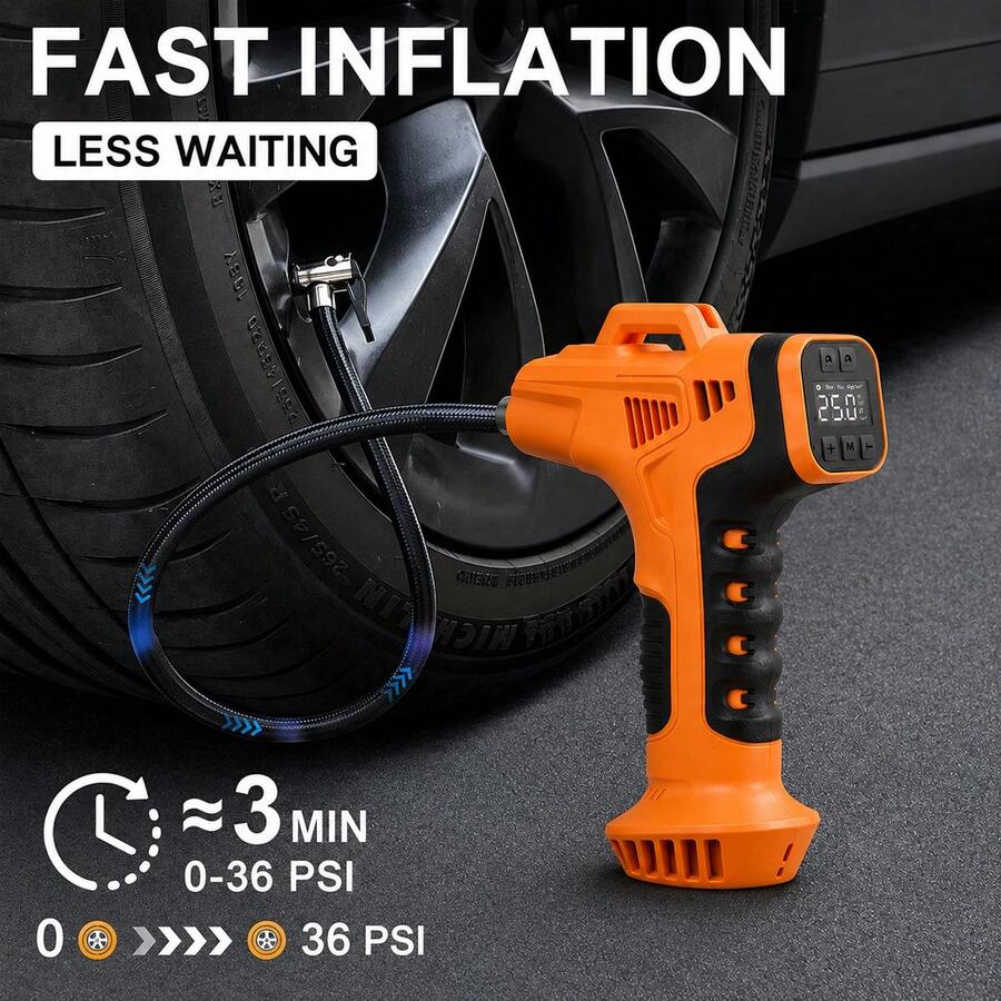 Pompa Ban Portabel, Kompresor Udara Tanpa Kabel, Pompa Ban Elektrik untuk Mobil, Sepeda Motor, Sepeda & Bola Olahraga, Pompa Ban 150PSI dengan Pengukur Tekanan Digital, Pengisian Cepat, Mati Otomatis, Lampu LED, 7.4V 1500MAH - Wireless - View 1