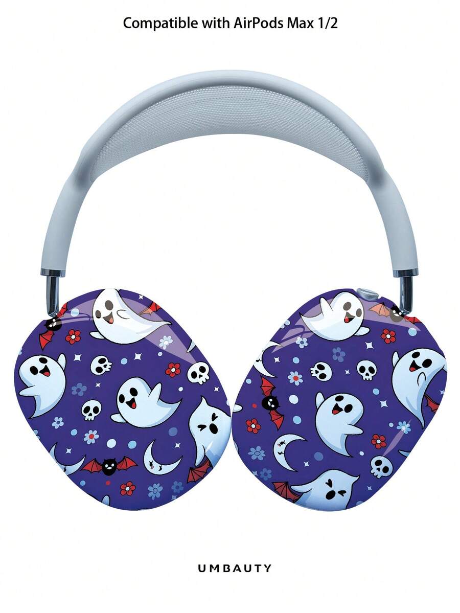 GIIPPA Glossy Hard Ear Cup Protective Cover Halloween Pattern Unisex Anti-Scratch Shell Compatible With AirPods Max 1/2 Oval Over-Ear Headphones For Daily Commute, Campus, Cafe, Travel, Picnic And Other Scenarios Matching Outfit - Violet Purple - View 1