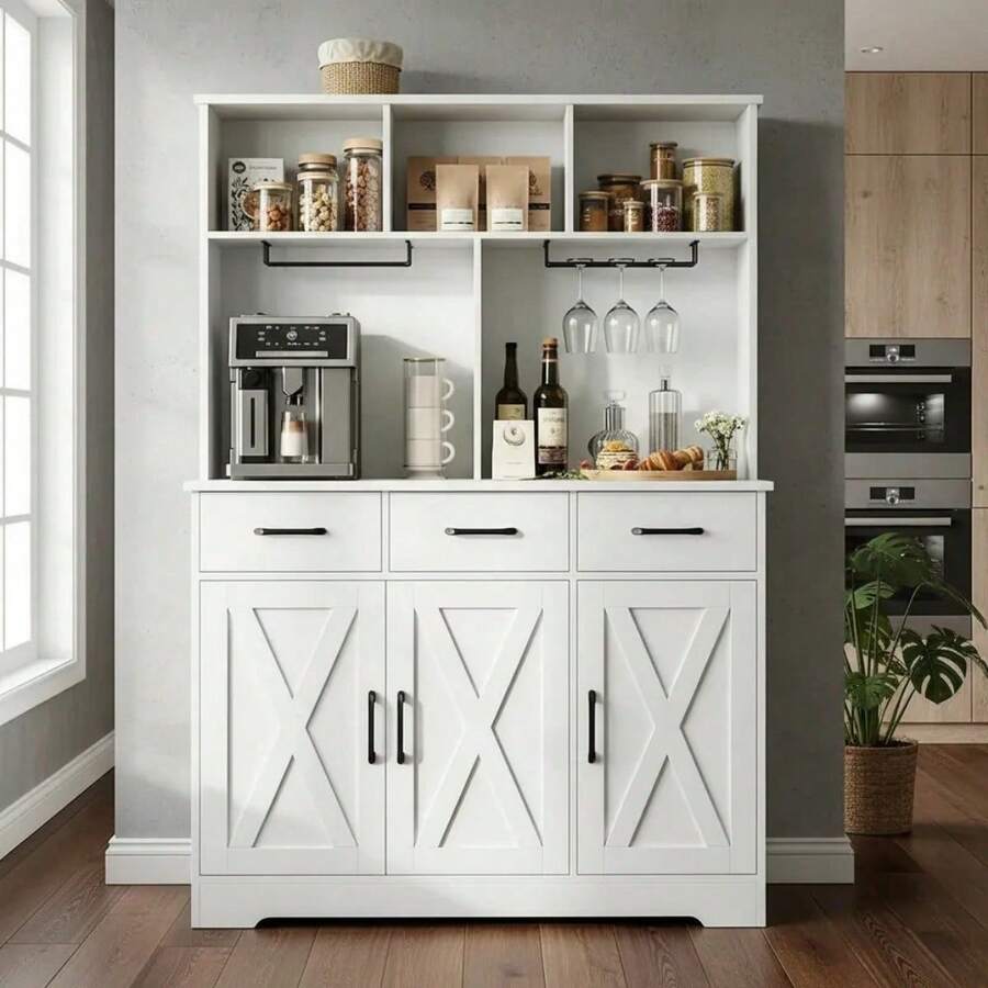 Alacena Gabinete De Madera Blanco Con 3 Cajones Y 3 Puertas - Blanco - Ver 1