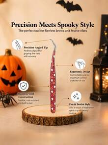 1pc Halloween Pumpkin Spider Web Slanted Tip Tweezers, Precise Nail Sticker Tool, False Eyelash Application Tool, Stainless Steel Pointed Eyebrow Tweezers, Beauty Tool, Holiday Gift, Hair Removal Tweezers - Multicolor - View 5