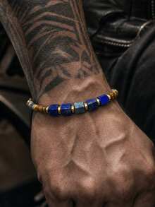 1pc Tiger Eye & Lapis Lazuli Beaded Bracelet, Symbolizing Wealth And Prosperity, Versatile For Daily Wear, Ideal Holiday Gift (Stone Colors Vary And Are Randomly Arranged, Please Order With Caution If You Mind) - Multicolor - View 2
