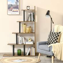 Industriële boekenkast/kamerverdeler met 5 planken, 102 x 30 x 160 cm, rustieke bruine kleur. - A - Bekijken 9