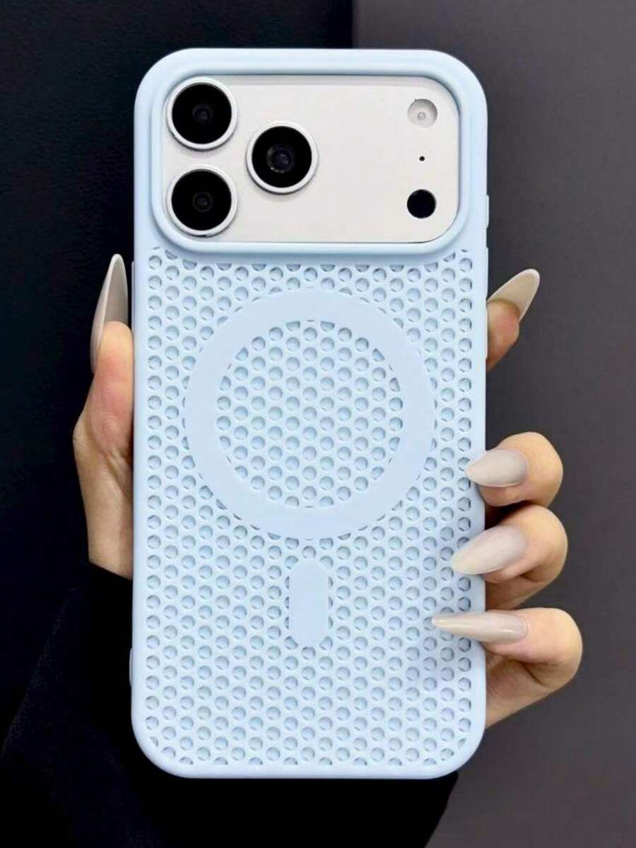 1 Buah Casing Ponsel Magnetik Berlubang Bernapas dengan Pendingin dan Permukaan Halus, Kompatibel dengan iPhone 18 Pro Max 17 AIR 16 15 14 13 12 Pro Max Plus, Penutup Belakang Silikon Lembut - Langit biru - View 1