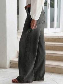New Women's Multi-Button Wide Leg Casual Jeans - High Quality Denim, Fashionable And Comfortable Spring Black Fall - Black - View 4