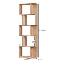 Estante de 5 níveis, unidade de armazenamento em forma de S com prateleiras, 60 x 24 x 184,5 cm, efeito madeira natural - A - Ver 5