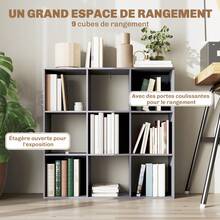 3-laags boekenkast met 9 vakken, voor woonkamer, kantoor, slaapkamer, 91x29,5x91cm, grijs - A - Bekijken 6