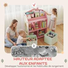 Estante infantil com prateleiras abertas e 2 gavetas de tecido, em MDF, rosa. - A - Ver 7