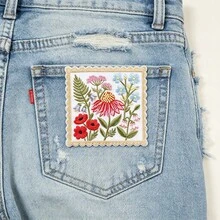 1Pc Wildflower Embroidery Patch, Botanical Flower Patch, Vintage Floral Garden Embroidered Badge For Jacket Backpack Hat Nature Decor - A - View 8
